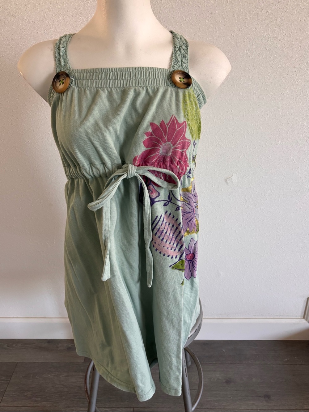 Scrapbook Sage Floral Tie-Waist Sundress